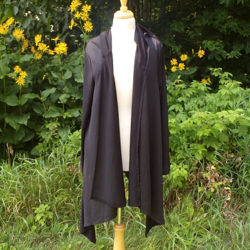 Swimsuits For All Women's Black Hooded Beach Cover Up Open Front Long Sleeve